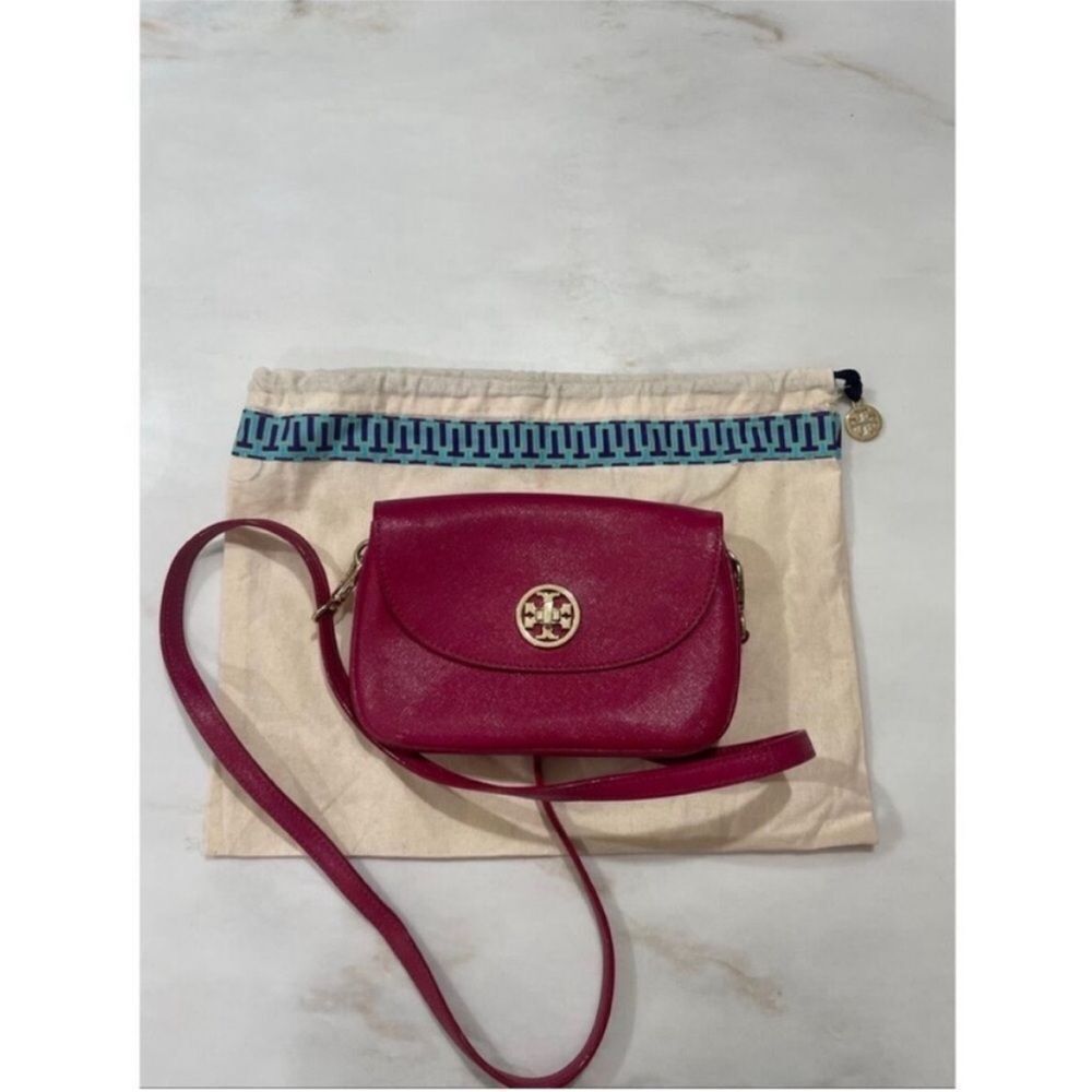 Tory Burch Robinson Mini Saffiano Leather Crossbody Wallet Bag Raspberry Pink